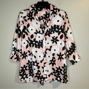 Foxcroft Women's Maryl 3/4 Bracelet Sleeve Pleat Detail Floral Blooms Blouse 6